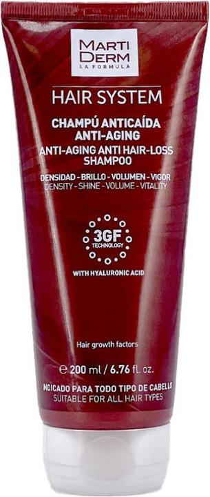 Actual product image Martiderm Hair System 3gf Champu Anticaida Antiaging 200ml (200 ml, Liquid shampoo)