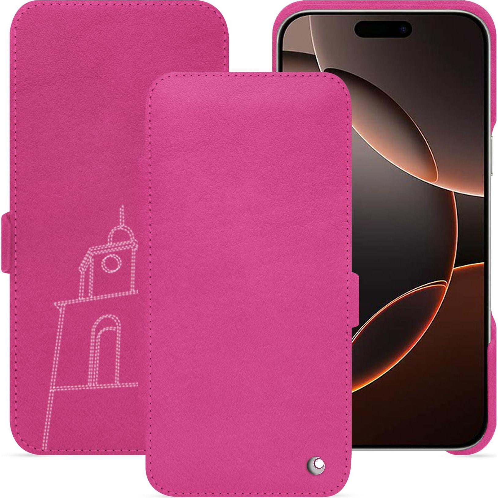 Noreve Lederschutzhülle horizontal (Apple iPhone 16 Pro), Smartphone Hülle, Rosa