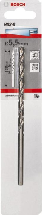 Produktbild Bosch Professional Zubehör Metallbohrer HSS-G, DIN 340, 5,5 x 91 x 139 mm, 1er-Pack (5.5 mm)