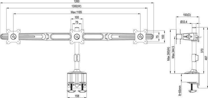 Image du produit Multibrackets Support d'écran 3 positions, jusqu'à 24", métal, noir (Tables, 24")
