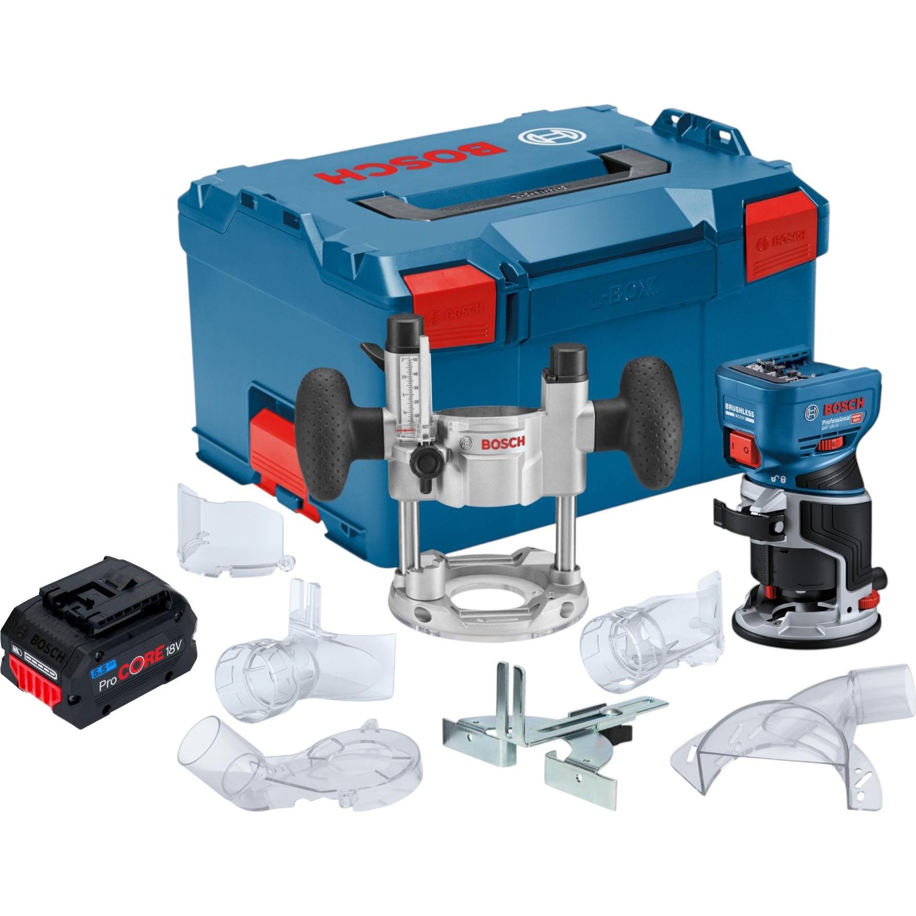 Bosch Professional, Fresa, Bosch GKF 18V-8 Professional Akku Kantenfräse 18 V 8,0 mm Brushless + 1x ProCORE Akku 5,5 Ah +