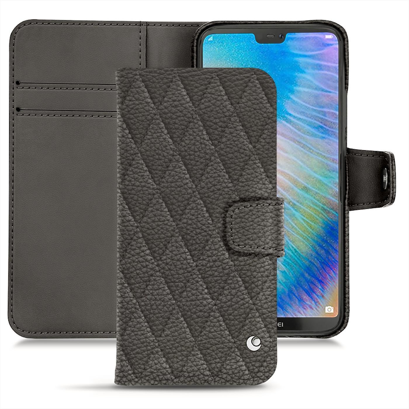 Noreve Lederschutzhülle Wallet (Huawei P20 Lite), Smartphone Hülle, Grau