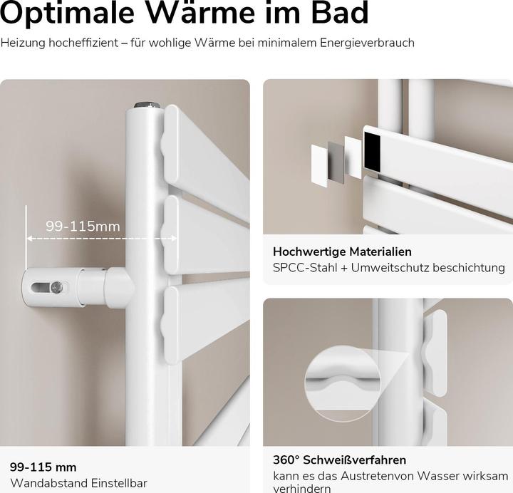 Produktbild Emke Badheizkörper Handtuchhalter Handtuchwärmer 160x60cm Weiss 958w (958 W)
