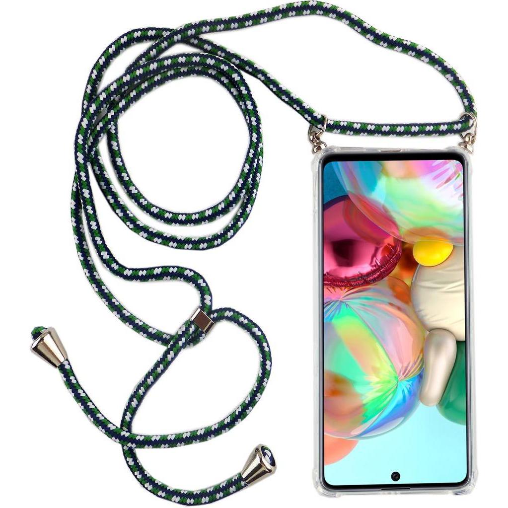 König Design Handykette für Samsung Galaxy A71 mit Band Case zum umhängen Kordel Etui Grün, Handykette, Transparent