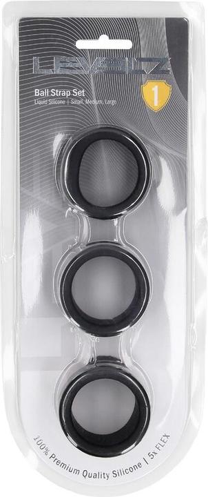 Shots Liquid Silicone Ball Strap Set of 3 - S/M/L - Black (4.60 cm)