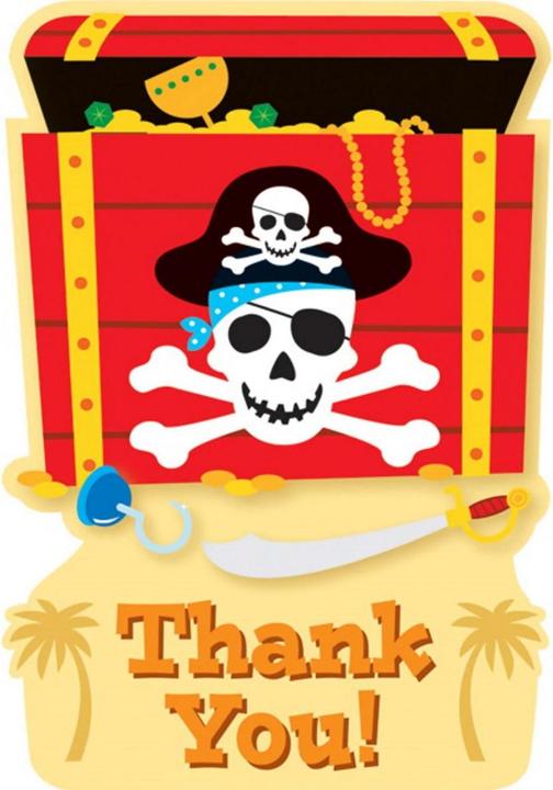 Generic Pirata Festa Biglietto di Ringraziamento Misura Confezione 8 (8 pz.)