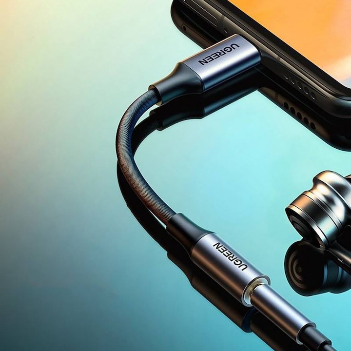 Actual product image Ugreen AV161 adapter for headphones mini jack 3.5 mm (female) / USB-C (male) 10 cm - grey (3.5mm jack, USB Type C)