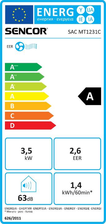 Energie-Label Sencor SAC MT1231C (47 m², 12000 BTU/h)
