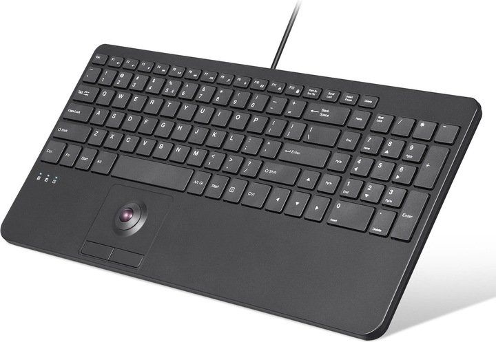 Actual product image Perixx PERIBOARD-538 H EN, wired USB keyboard with trackball - scissor keys - 2 USB hubs in (DE, Cable)