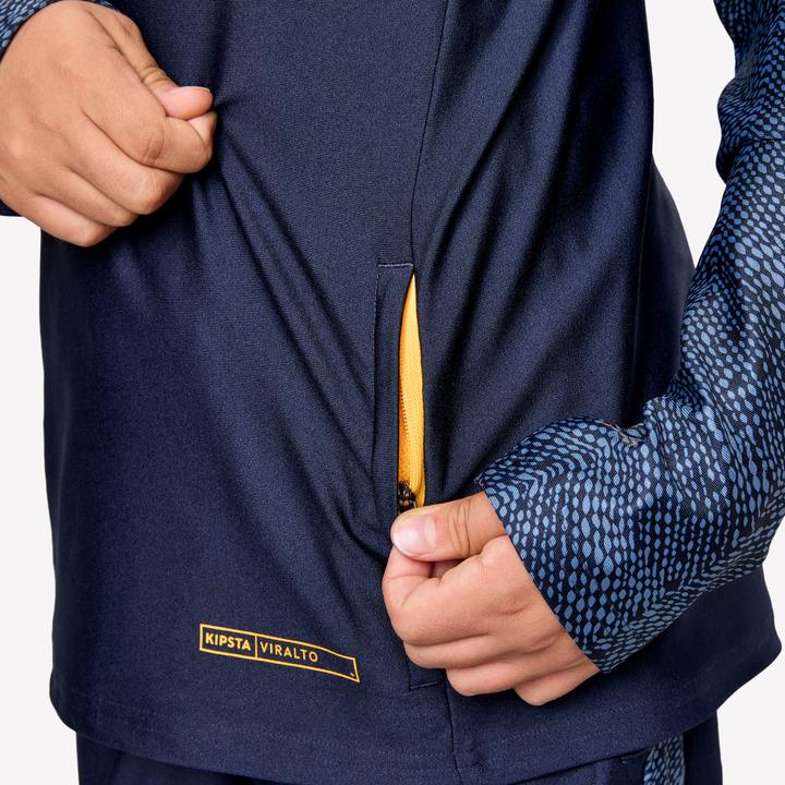 Produktbild Kipsta Kinder Fussball Sweatshirt 1/2 Zip - Viralto Roarr blau/marineblau/orange (122)