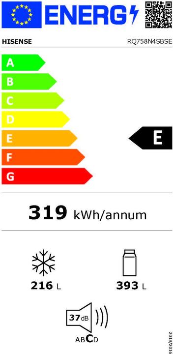 Energie-Label Hisense Kühlschrank für 4 Türen RQ758N4SBSE (609 l)