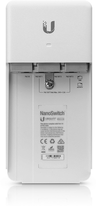 Productafbeelding Ubiquiti N-SW: Outdoor 24V passieve PoE schakelaar (4 Havens)