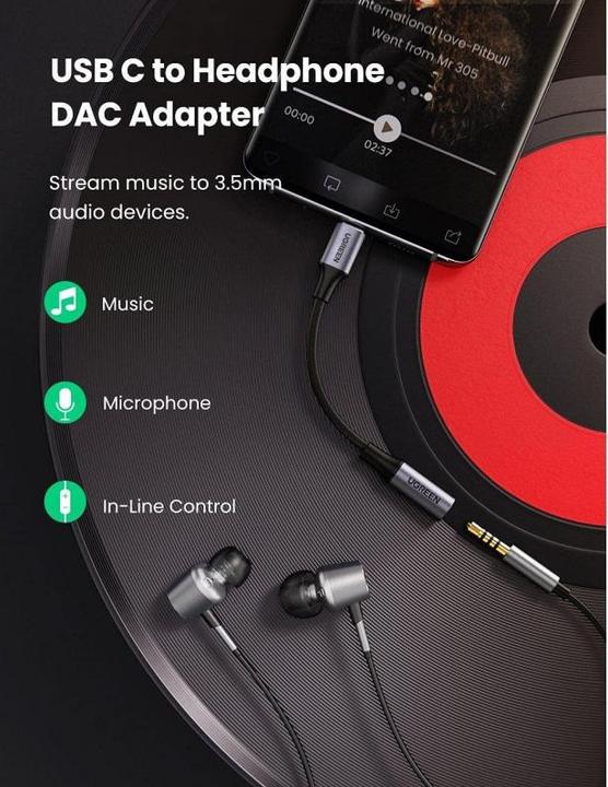 Actual product image Ugreen USB-C to 3.5mm Jack Adapter with IPAD Pro and Samsung Note 10 Support (USB Type C, 3.5mm jack)