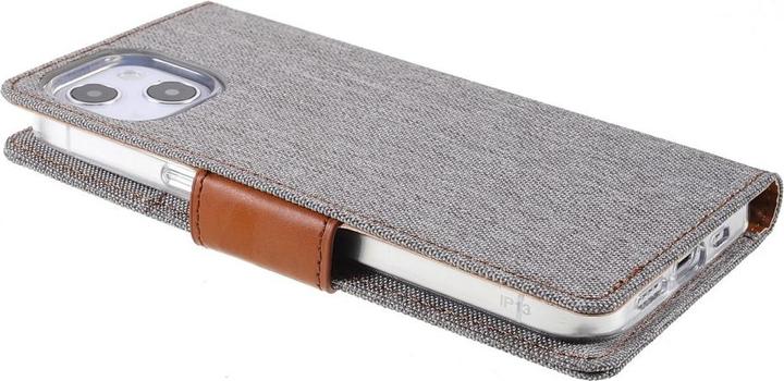 Produktbild iPhone 13 mini - Canvas Stoff Leder Etui grau (Apple iPhone 13 mini)
