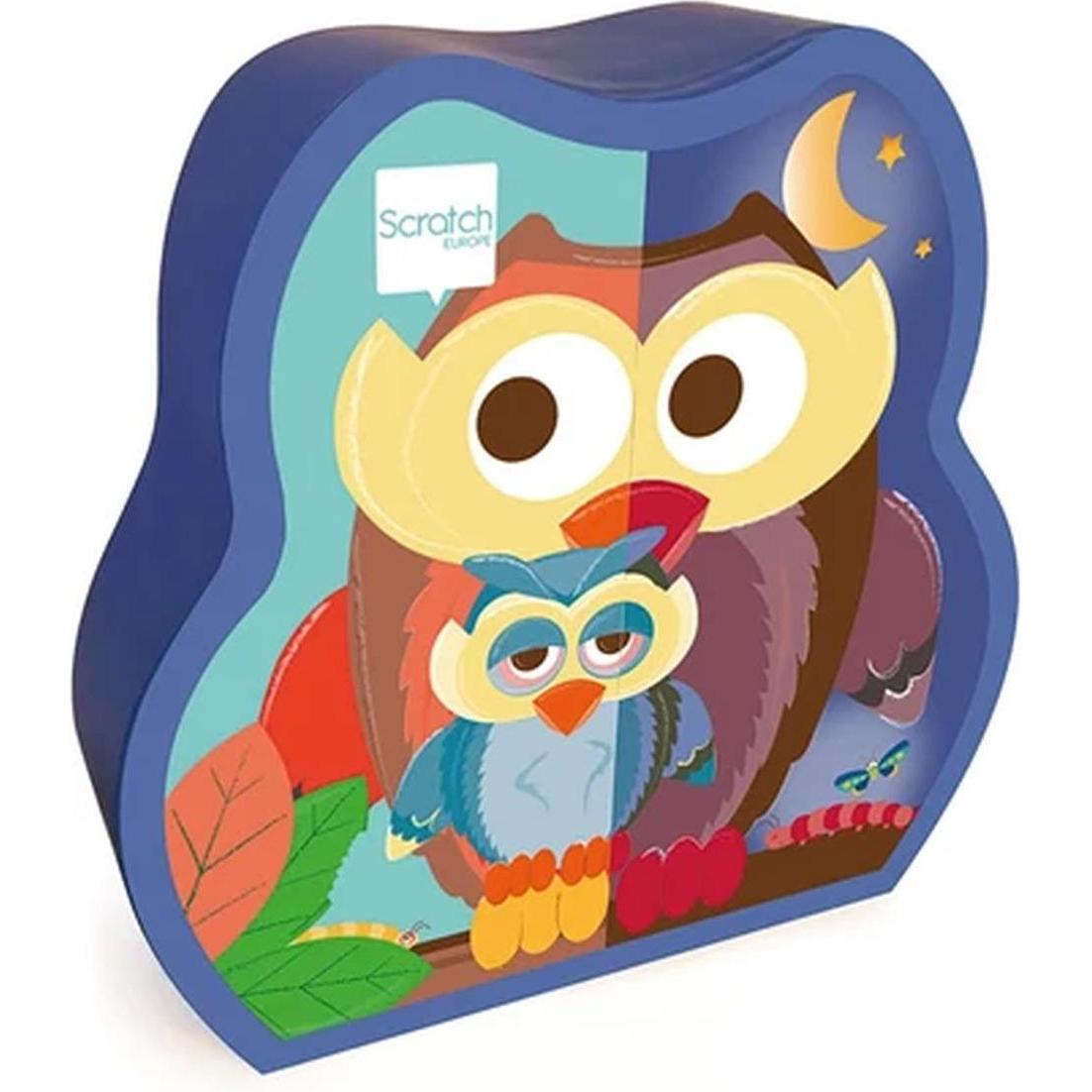 Scratch Puzzle per bambini gufo giorno notte su due lati