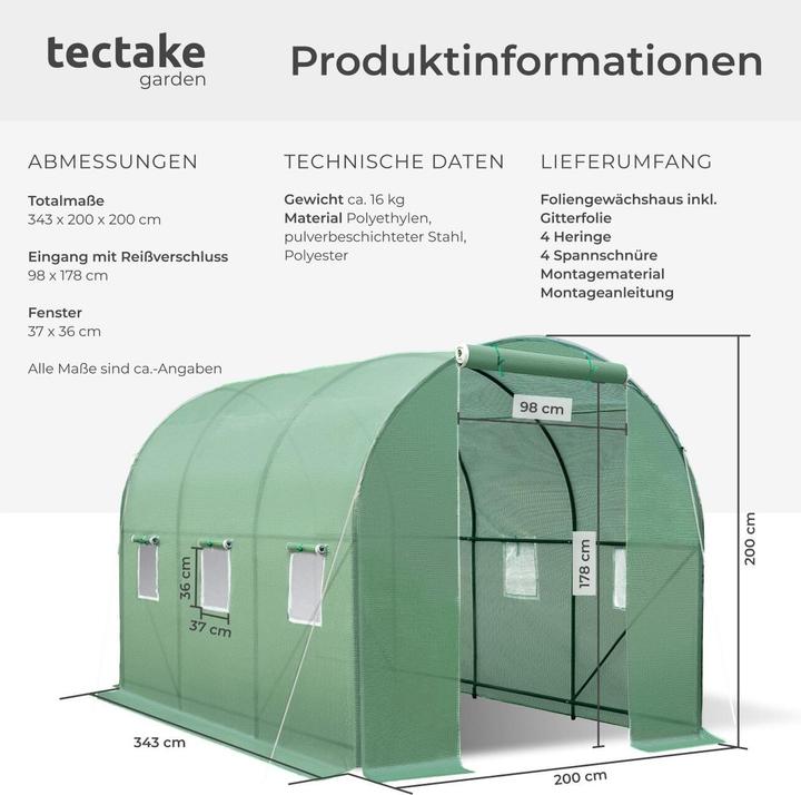 Produktbild tectake Gewächshaus Folientunnel