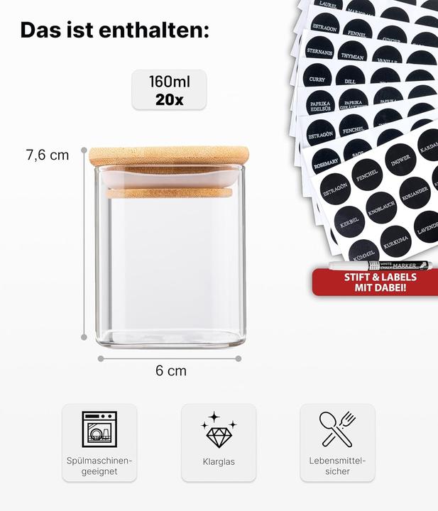 Actual product image Deco haus 20er Gewürzgläser-Set eckig mit Deckel (0.16 l)