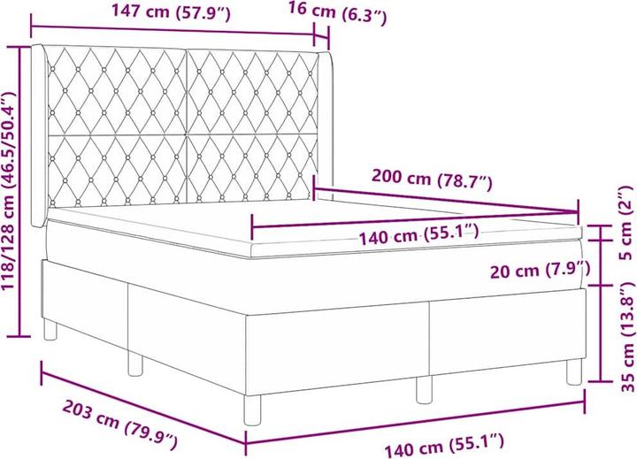 Produktbild vidaXL Boxspringbett (140 x 200 cm)
