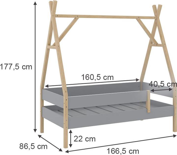 Produktbild VitaliSpa Tipi-Bett Bali, Grau, 80x160 cm mit Matratze (80 x 160 cm)