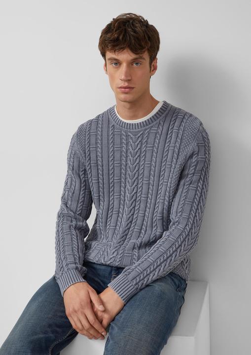 Produktbild s.Oliver Strickpullover Baumwollpullover mit Zopfmuster und Garment Dye (L)