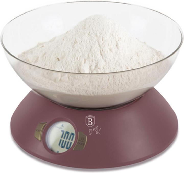 Actual product image BerlingerHaus Design kitchen scales incl. bowl, max. 5kg, bordeaux