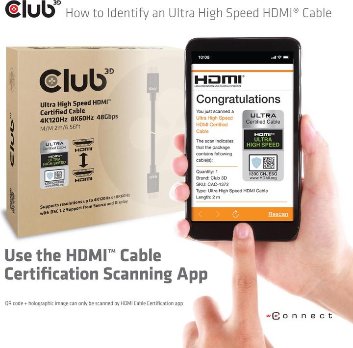 Produktbild Club 3D HDMI – HDMI (2 m, HDMI, 2.1)