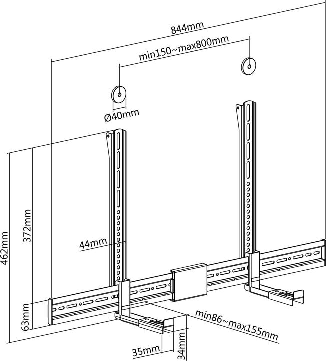 Image du produit equip Support mural pour appareils audio/vidéo sw (1 pièce, Installation murale, Réglable en hauteur)
