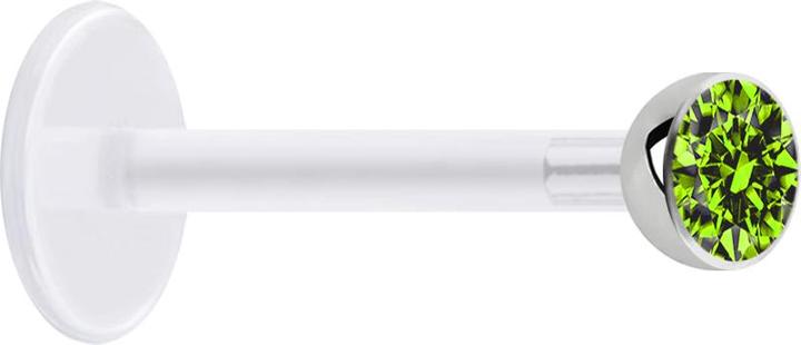 Actual product image Star Piercing Micro Labret transparent with ball and crystal light green (without brass, Surgical steel 316L, Bioflex)