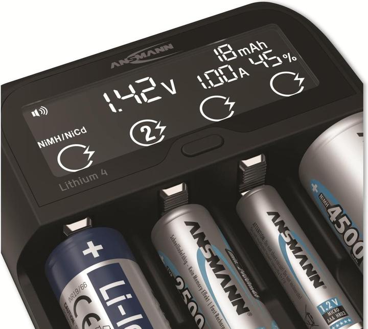 Actual product image Ansmann Lithium/NiMH charger Lithium 4 (1 pcs., 10340, 10350, 10440, 10500, 12500, 12650, 13500, 13650, 14500, 14650, 16340, 16650, 17335, 17355, 17500, 17650, 17670, 18350, 18490, 18500, 18650, 18700, 20650, 21700, 22650, Battery + charger)