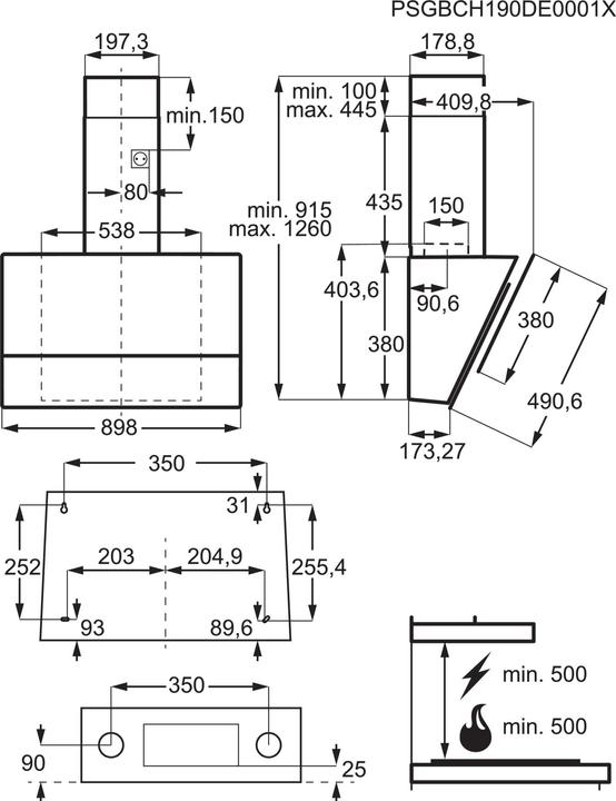 Image du produit Electrolux LFV619K Fixé au mur Noir 700 m3/h A (Hotte murale)