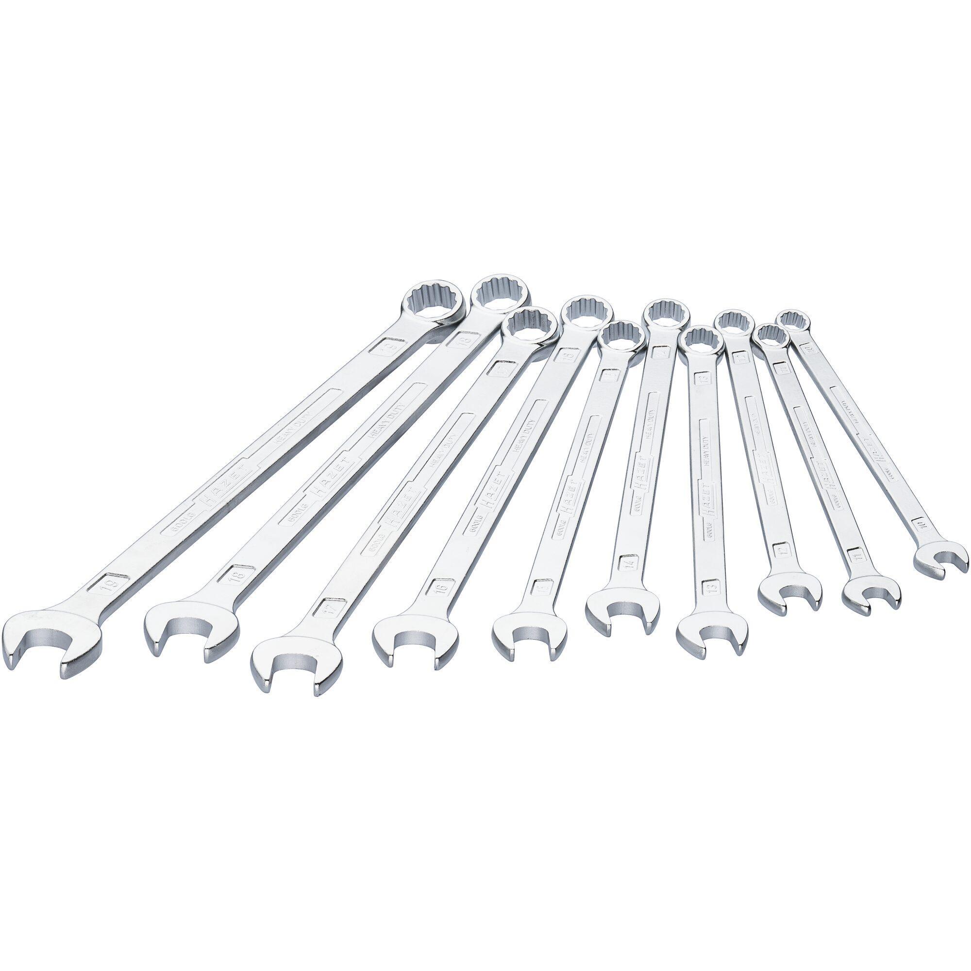 HAZET, Schraubenschlüssel, Ring-Maulschlüssel ∙ extra lang ∙ schlanke Bauform 600LG/10 ∙ Aussen Doppel-Sechskant-Tractio...