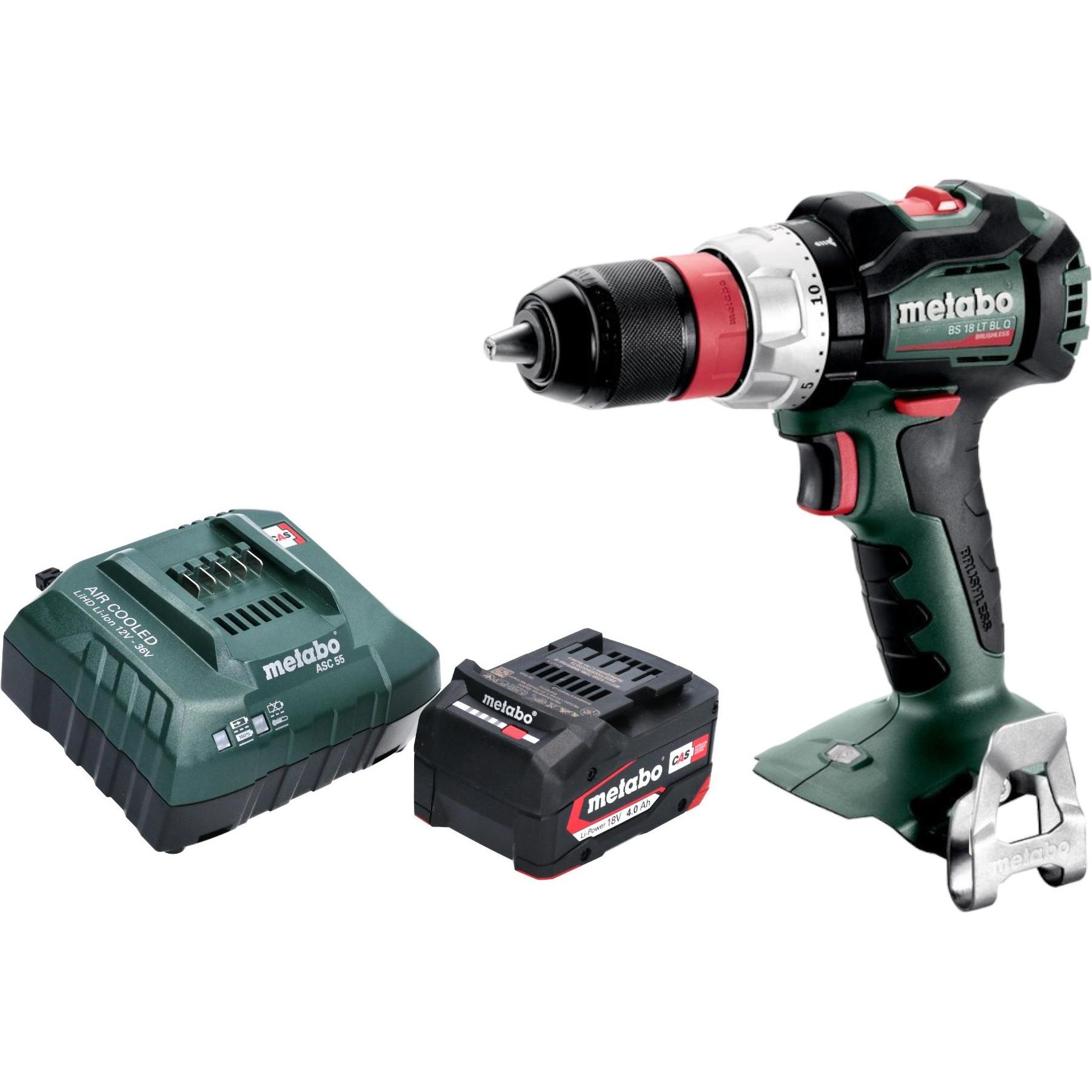Metabo, Bohrmaschine + Akkuschrauber, BS 18 LT BL Q Akku Bohrschrauber 18 V 75 Nm Brushless + 1x Akku 4,0 Ah + Ladegerät...