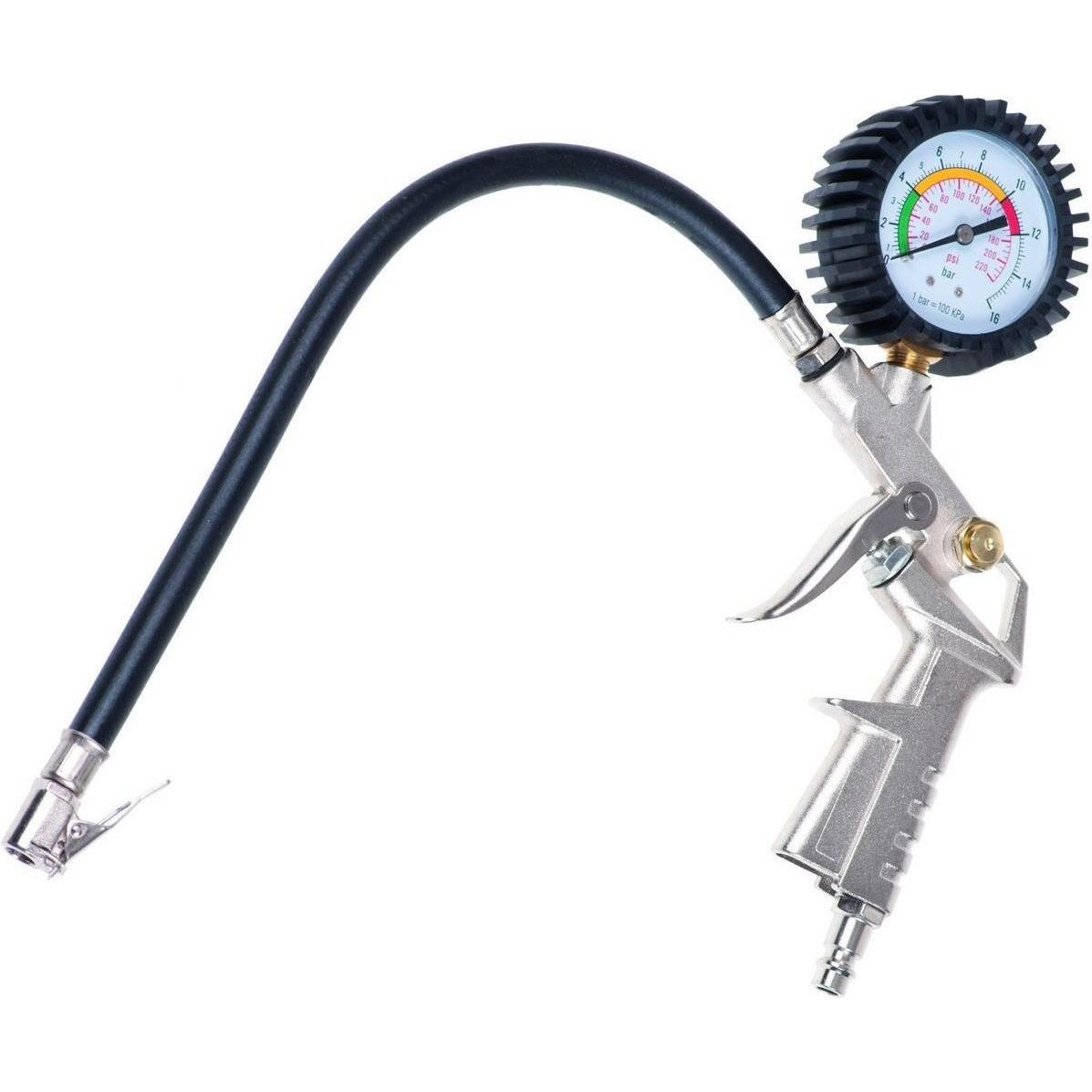 Quatros, Druckluftaufsatz, Füllpistole, Reifenfüller mit Schlauch und Manometer 0-16 bar