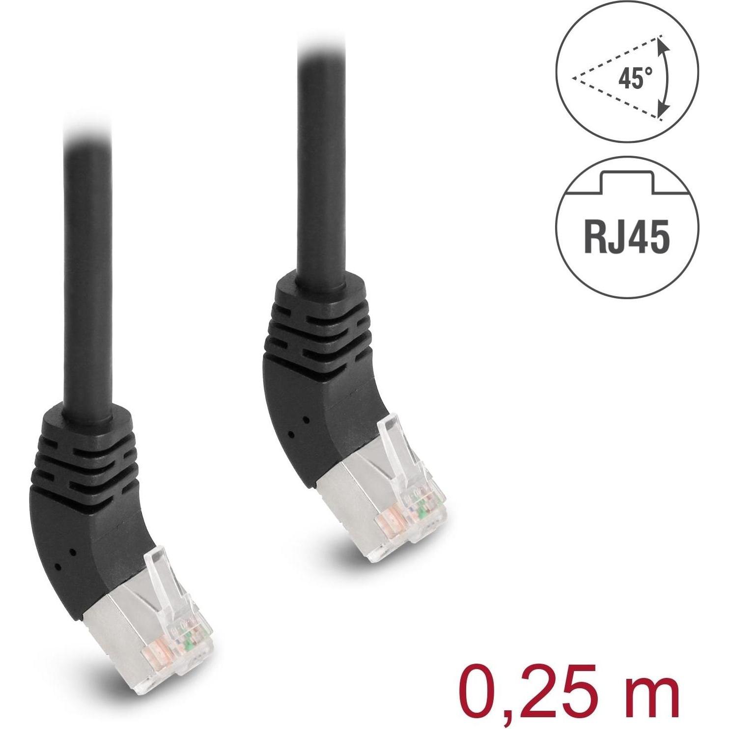 Thumbnail - Delock Patchkabel 45° oben gewinkelt Cat 6A, S/FTP, 0.25 m, Schwarz (S/FTP, CAT6a, 0.25 m), Netzwerkkabel