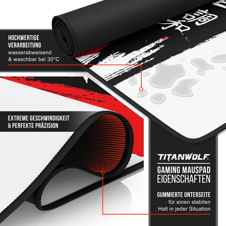 Produktbild Titanwolf Gaming Mauspad, XXXL Speed Mausmatte 1200 x 600 mm, Geschwindigkeit & Präzision, Japan Ink Letters (XXL)