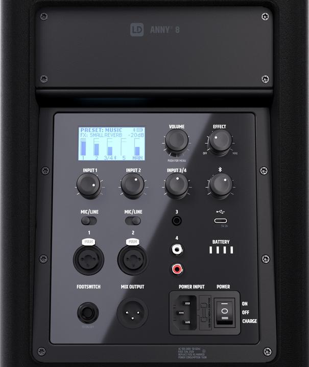 Image du produit LD Systems ANNY® 8 - Enceinte portable Bluetooth® PA avec batterie et table de mixage, Stage Black (Actif, 1x 80 W)