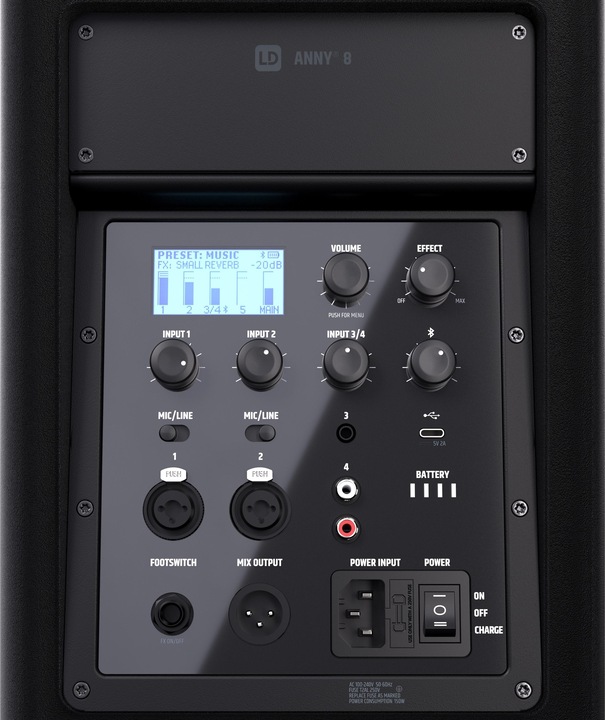 Produktbild LD Systems ANNY® 8 - Tragbarer Bluetooth® PA-Lautsprecher mit Akku und Mixer, Stage Black (Aktiv, 1x 80 W)