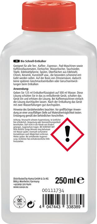 Hama 00111734 Entkalker Haushaltsgeräte Flüssigkeit (gebrauchsfertig) (250 ml)