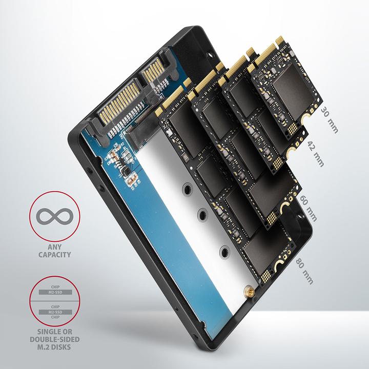 Produktbild Axagon RSS-M2SD Gehäuse für M.2-SATA-SSDs bis 2280 - Aluminium (2.5")