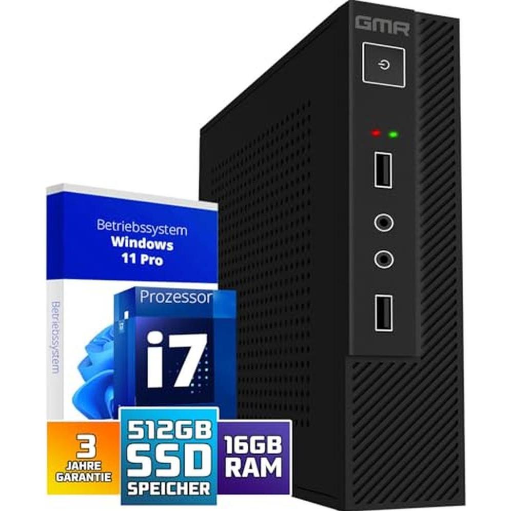 GMR Ultra Smart Mini i7 Office-PC mit 16 GB RAM, 512 GB SSD, USB 3, Windows 11 Prof, WLAN Bluetooth (512 GB) (58261649)