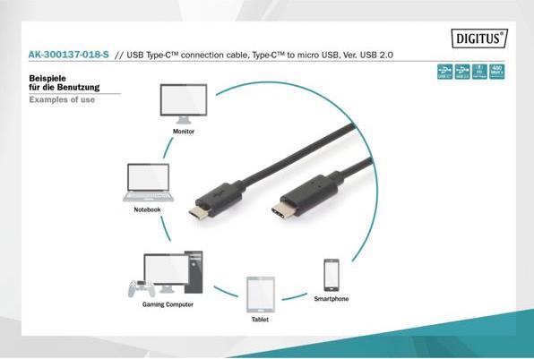Image du produit Digitus USB C - USB Micro (1.80 m, USB 2.0)