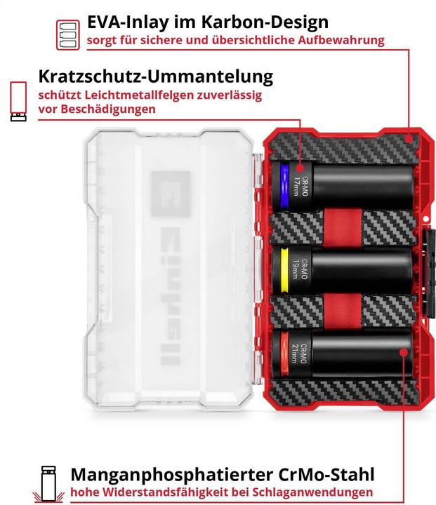Actual product image Einhell Impact Stecknuss-Set, 109263, 3-teilig (17 mm, 19 mm, 21 mm)