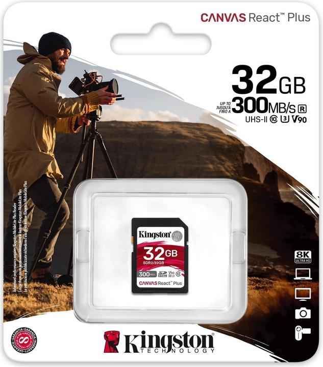 Productafbeelding Kingston Canvas React Plus SDHC UHS-II 300R/260W U3 V90 voor /4K/8K (32 GB, SDHC, U3, UHS-II)