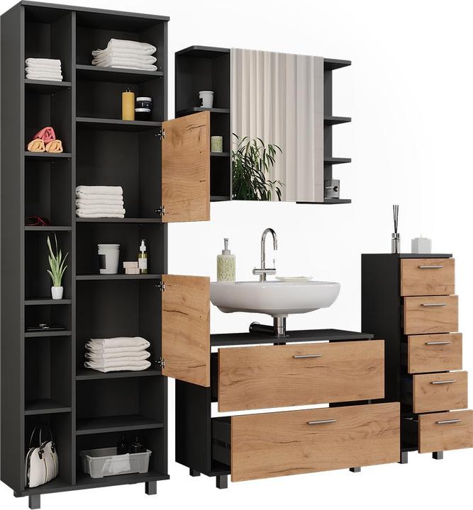Ensemble Meuble De Salle De Bains VICCO ILIAS 3 Pièces - Goldkraft/Anthracite