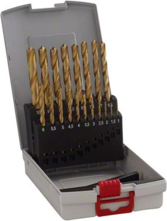 Actual product image Bosch Professional Zubehör Metal drill bit set HSS-TiN, ProBox, 19-piece (1 mm, 1.5 mm, 2 mm, 2.5 mm, 3 mm, 3.5 mm, 4 mm, 4.5 mm, 5 mm, 5.5 mm, 6 mm, 6.5 mm, 7 mm, 7.5 mm, 8 mm, 8.5 mm, 9 mm, 9.5 mm, 10 mm)