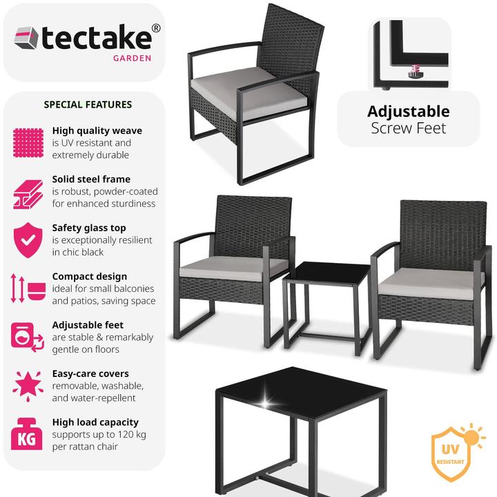 Image du produit tectake Ensemble de salon de jardin en rotin Granada avec table pour 2 personnes Noir