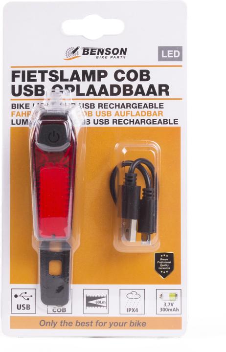 Image du produit Benson Feu vélo COB rechargeable rouge (80 lm, 80 lm)