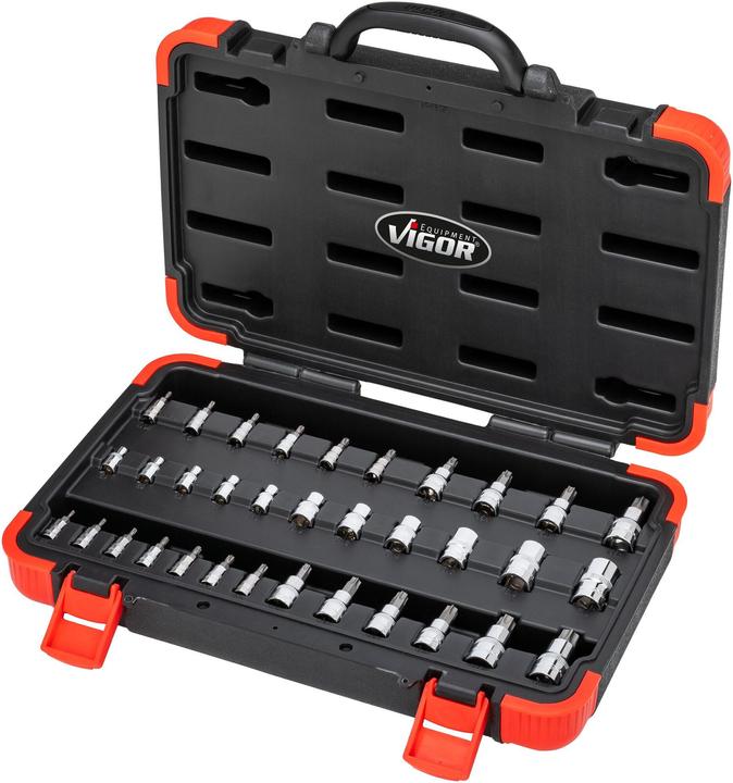 Image du produit Vigor Jeu de douilles T ∙ V1781N ∙ Carré creux 1/4 pouce (6,3 mm), Carré creux 3/8 pouce (10 mm), C…