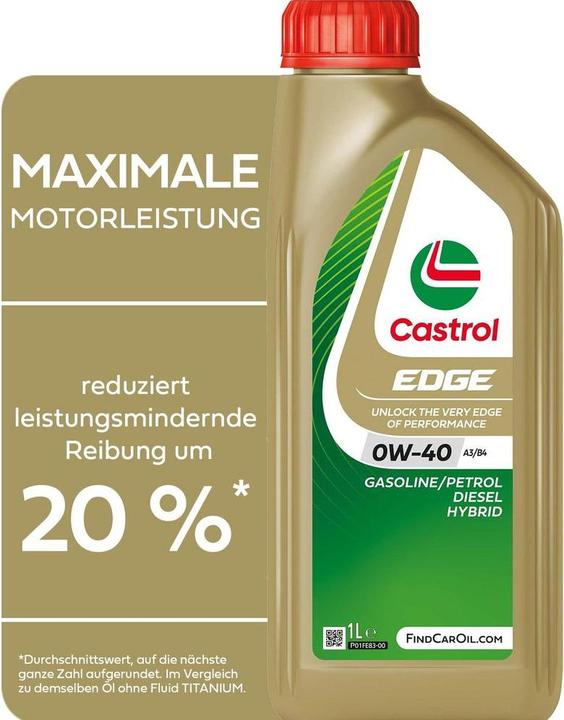 Produktbild Castrol Motorenöl EDGE 0W-40 Titanium A3/B4, 1 l, Fahrzeugtyp (1 l, SAE 0W-40)