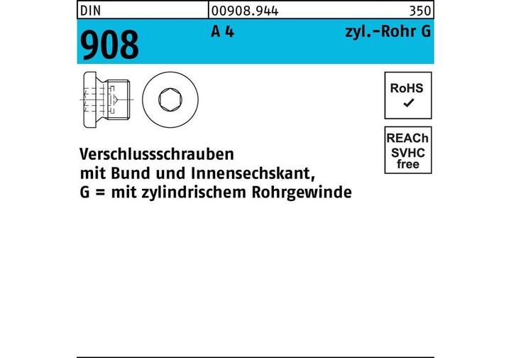 Produktbild Verschlussschraube DIN 908 m.Bund/Innen-6-kant G 1 1/2 A A 4